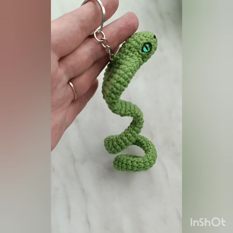 Snake keychain handmade cotton threads with the of the zodiac sign customzation - Keychains - Cotton & Hemp Green