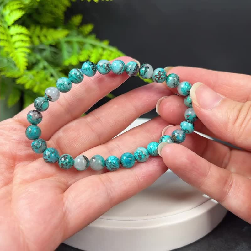 Jade Phoenix Pine Bracelet 7mm Oil Painting Style Silicon Malachite Bracelet Self-awareness Inner Balance - สร้อยข้อมือ - เครื่องเพชรพลอย สีน้ำเงิน