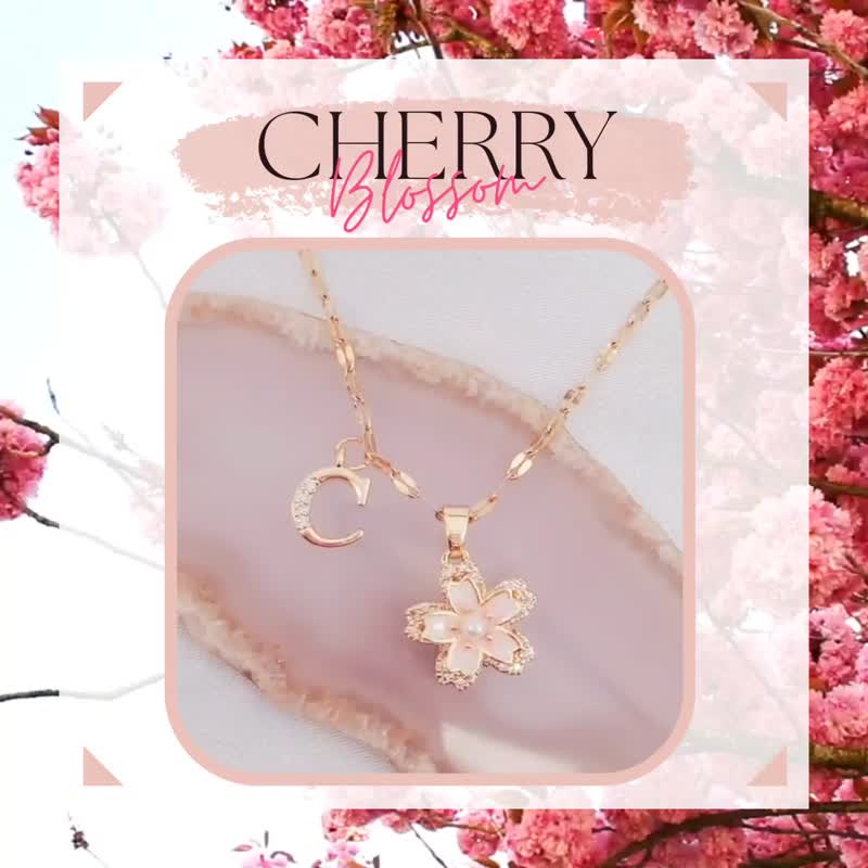 Revolve Cherry Blossom Alphabet Necklace (Customized Gift) - สร้อยคอ - โลหะ สีทอง