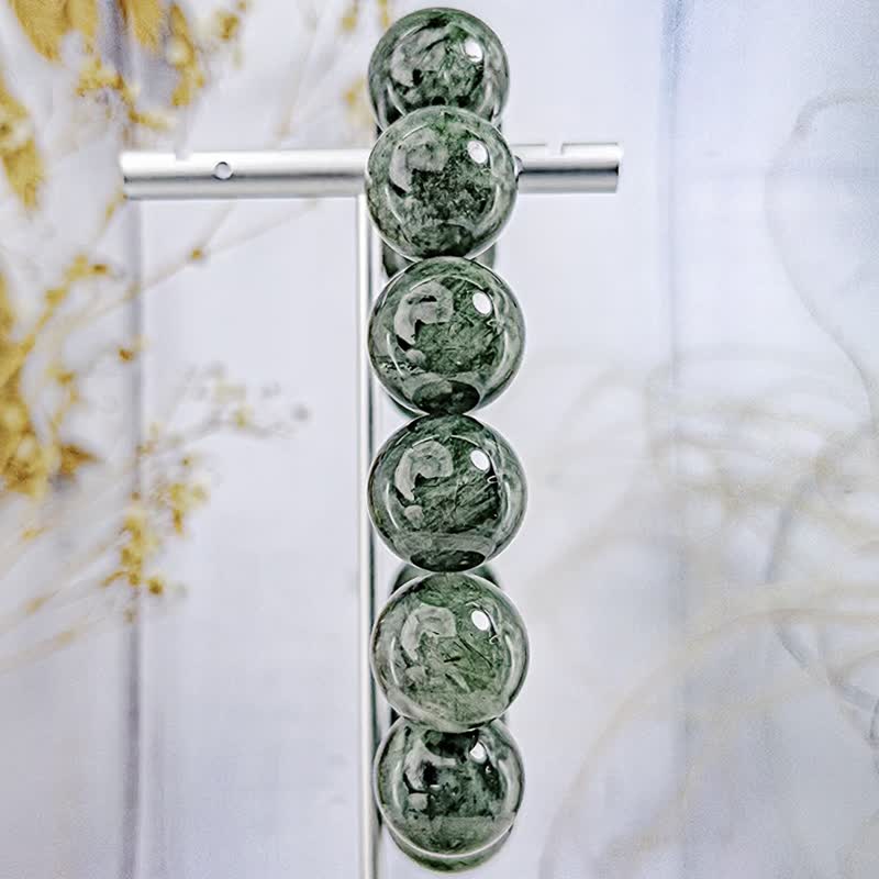 【大咪綠髮晶】天然滿髮 綠碧璽髮晶 水晶手串手鍊/一物一拍 - 手鍊/手鐲 - 水晶 綠色