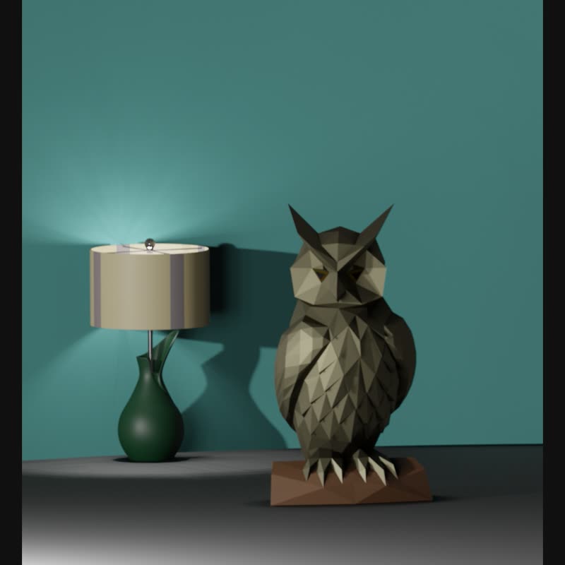 Owl origami, Lowpoly, Papercraft, 3D decor - 電子似顏繪/繪畫/插畫 - 其他材質 