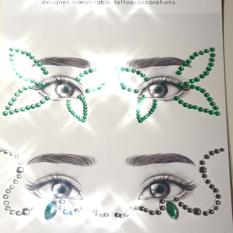 花卉眼部寶石貼 適用於派對 Cosplay 節慶造型 防水可重複使用 - 紋身貼紙/刺青貼紙 - 其他材質 綠色