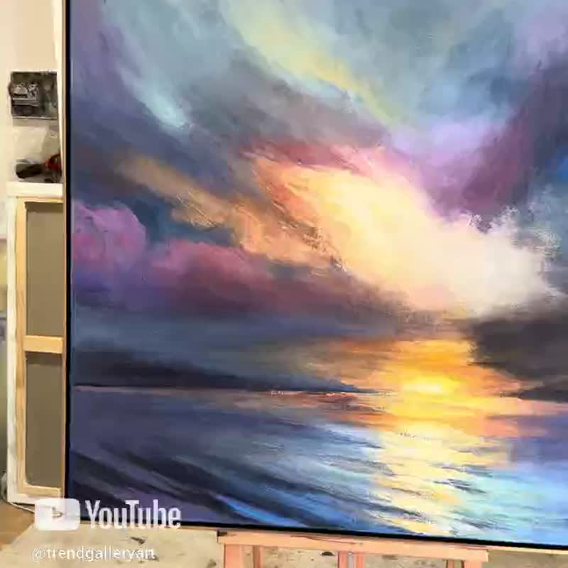 Ocean Painting on Canvas Sunset Wall Art Impressionist Art Oil Seascape Painting - 壁貼/牆壁裝飾 - 壓克力 多色