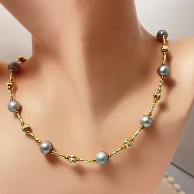 華麗麗 天然海水珍珠 強光炫彩 磁吸扣 項鏈 - 項鍊 - 珍珠 透明