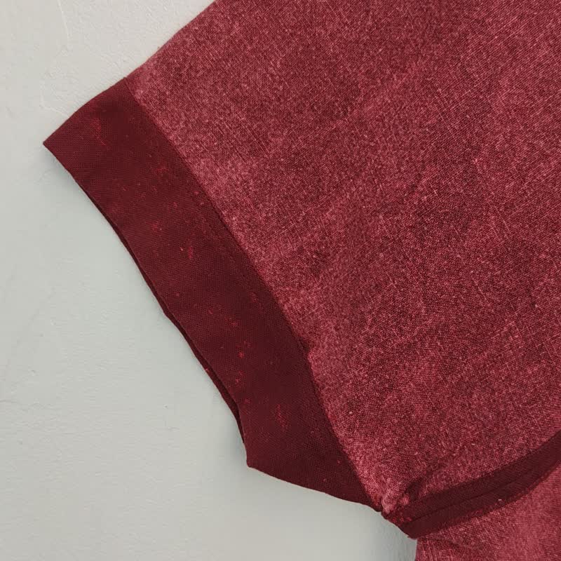 Karen Crop Stonewash Cherry Top - 女上衣/長袖上衣 - 棉．麻 紅色