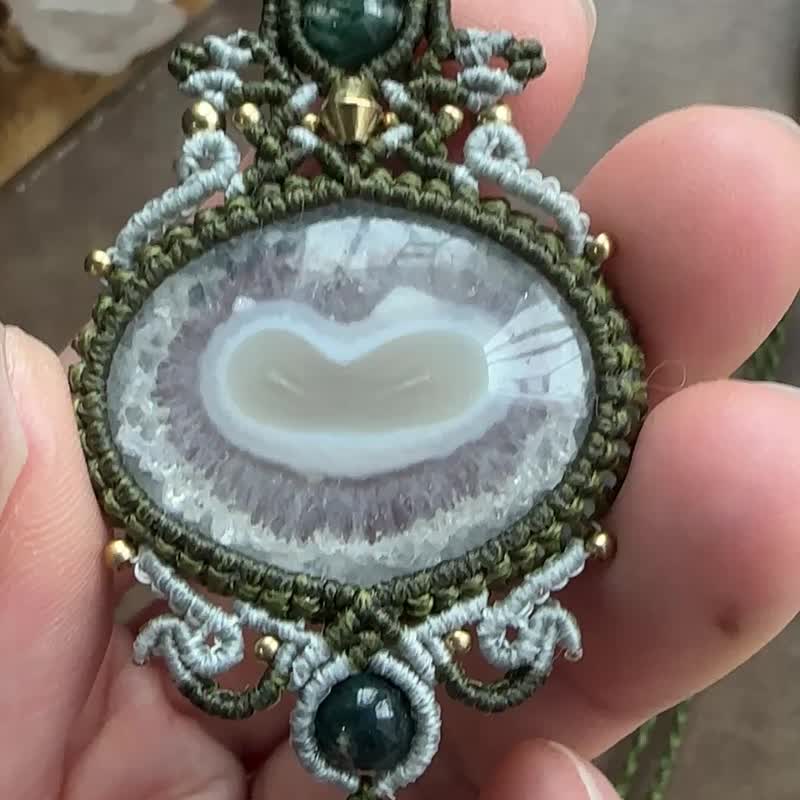 N1183 民族風 蠟線編織 石英瑪瑙 銅珠 頸鏈 (可調長度) - 項鍊 - 寶石 綠色