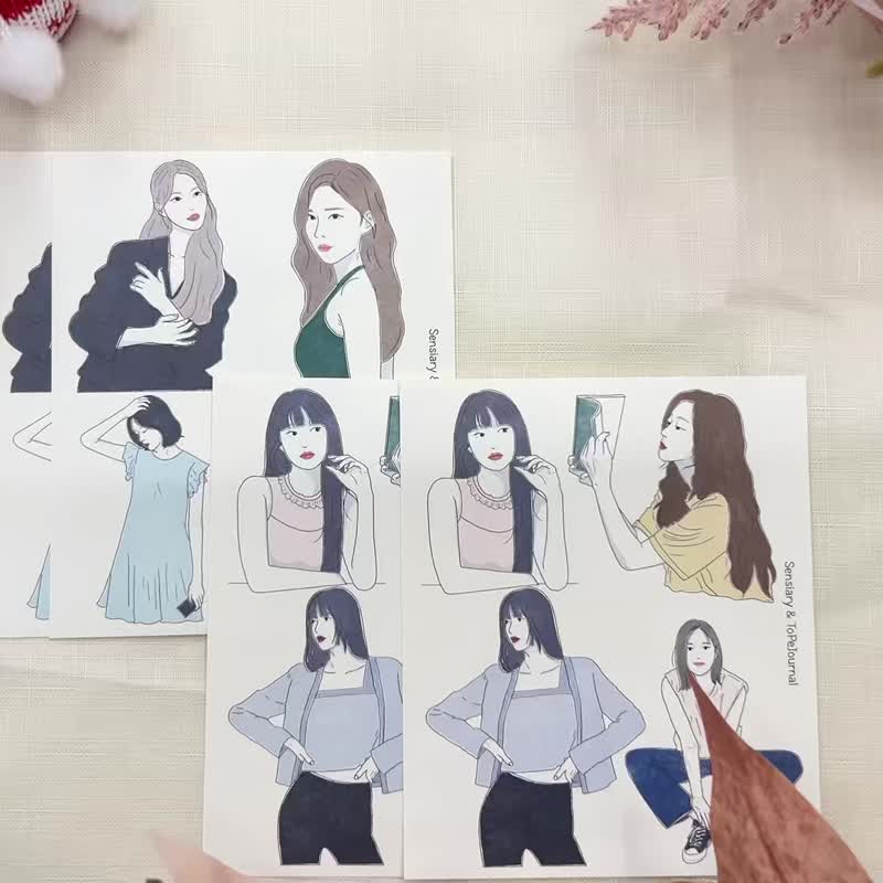 ToPeJournal-Simple Drawing Giel Paper Sticker 4PCS - 貼紙 - 紙 