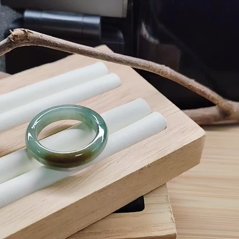 【親翠】天然翡翠 冰油青咖啡紅翡工裝雅痞手指鐲18號戒圈 - 戒指 - 玉石 多色