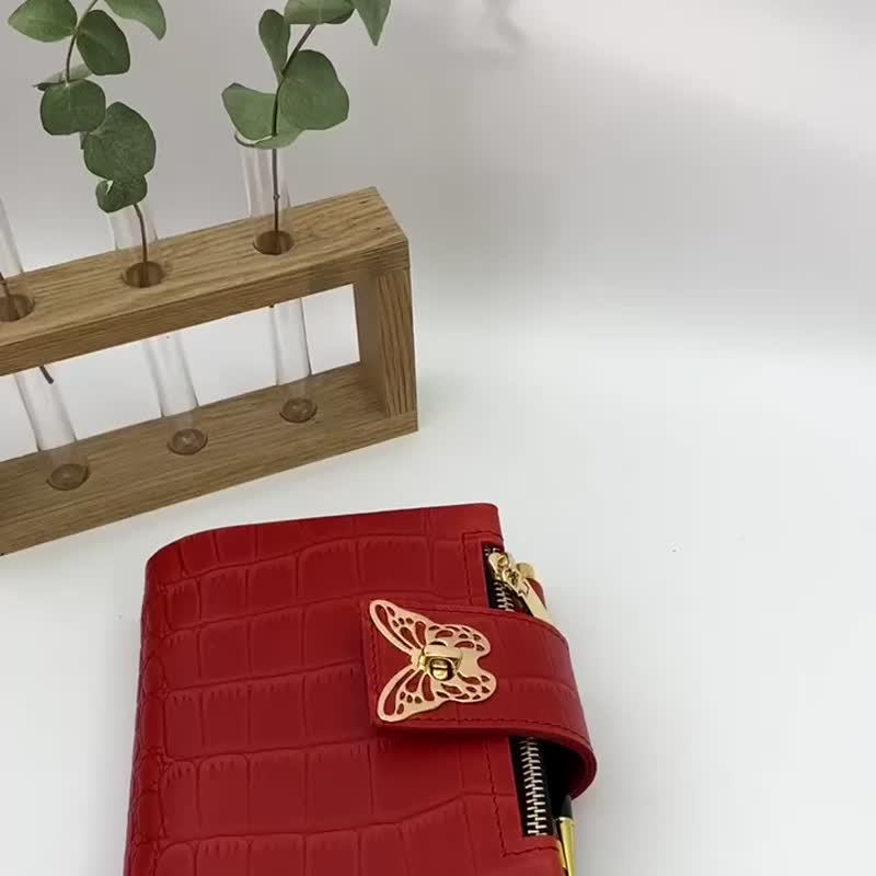 Natural Italian Leather Planner - 筆記簿/手帳 - 真皮 紅色