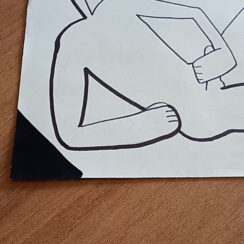 Reclyning Nude Man Black and white Acrylic erotic drawing Gay and LGBT Wall art - โปสเตอร์ - กระดาษ ขาว