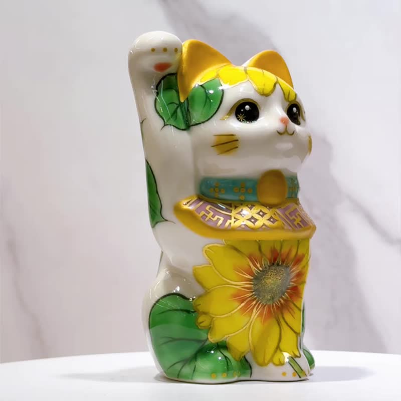 มาเนกิเนโกะคิโยมิสึยากิสไตล์ญี่ปุ่น | ทานตะวันหลากสี - ของวางตกแต่ง - เครื่องลายคราม ขาว