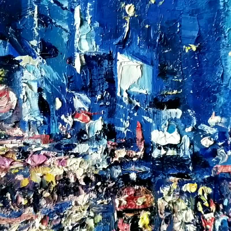 New York Painting Rainy NYC Original Art Night Street City Artwork 油畫原作 - โปสเตอร์ - วัสดุอื่นๆ 