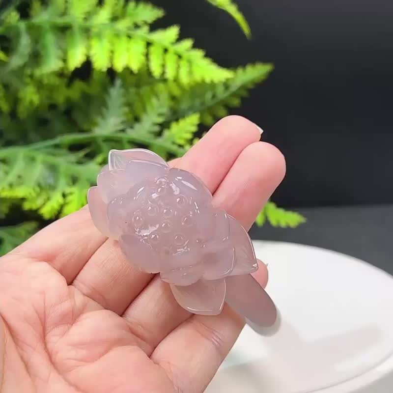 優質 煙紫瑪瑙手鐲 59MM 高冰凈體起剛 手雕立體蓮花 扭扭波浪款 - 手鍊/手環 - 半寶石 
