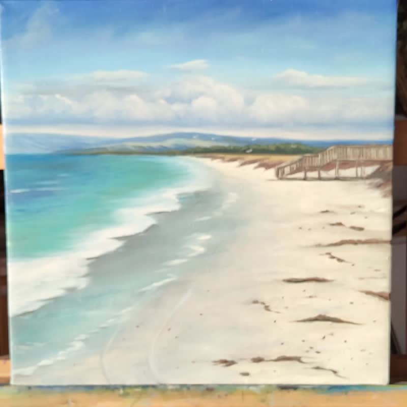 Ocean Painting Seascape Original Art Sunny Beach Original Artwork Sunset Canvas - 插畫/繪畫/寫字 - 亞麻 