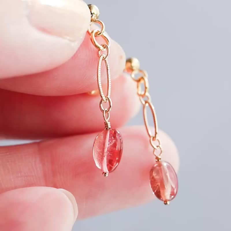 Tourmaline single stone Clip-On, earring charms - ต่างหู - หิน สึชมพู