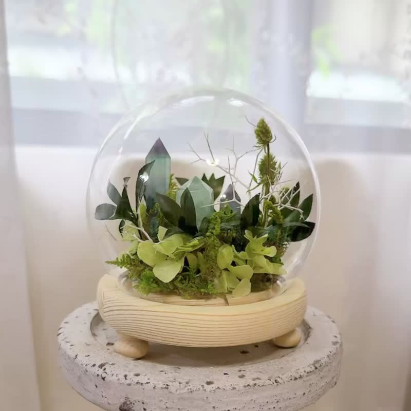流光溢彩 螢石水晶。玻璃罩微景觀 永生綠植栽 - 盆栽/植栽 - 水晶 綠色