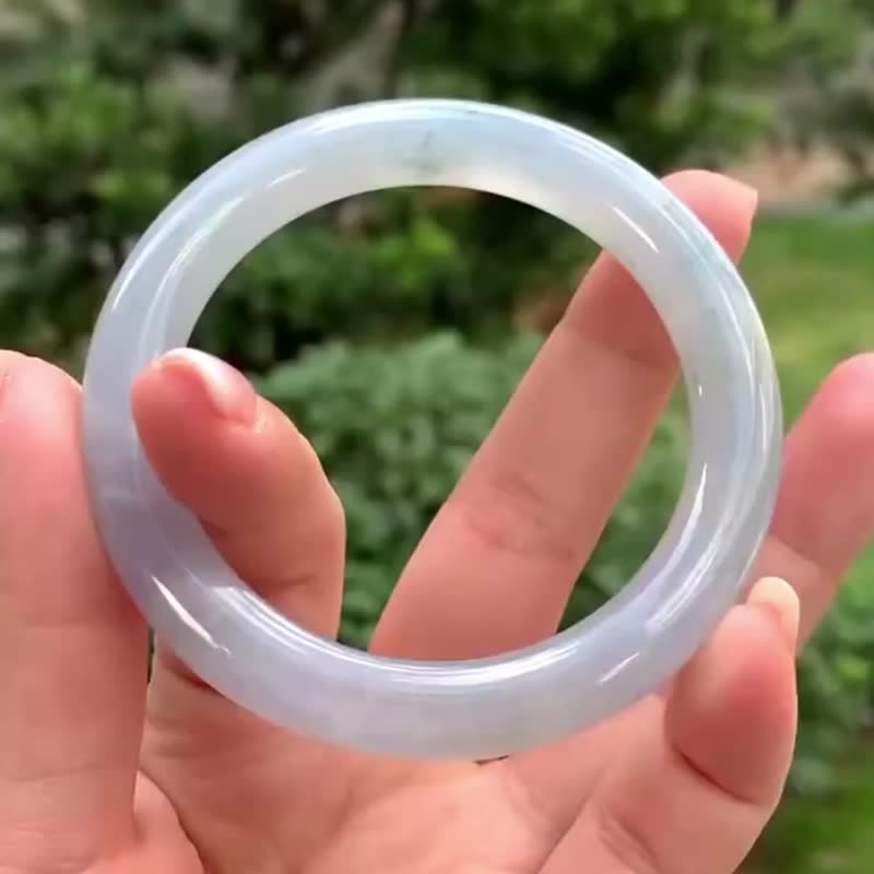 冰種 天然翡翠 緬甸 A玉 玉鐲 • 冰種紫羅蘭飄花翡翠圓鐲 - 手鍊/手環 - 玉石 紫色