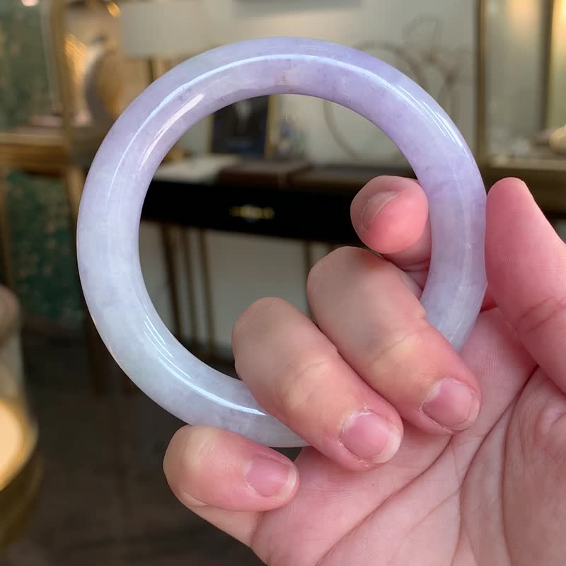 Mu Zi | Bing Nuo/Full Circle of Violet/Wide Round Bar/Round Bone Bracelet/Hand Size 19 | Natural Jade Bracelet - Bracelets - Jade Purple