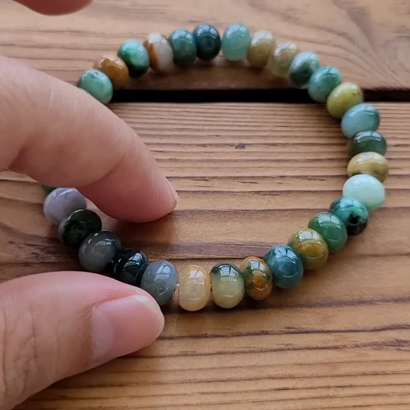 【純翠】天然翡翠 冰騰沖顆顆多彩特殊色7.8算盤珠手串 附台證D款 - 手鍊/手環 - 玉石 多色