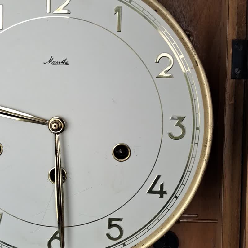 Mauthe German Vintage Antique Design Mid Century 8 day Retro Wall Clock - 時鐘/鬧鐘 - 木頭 咖啡色